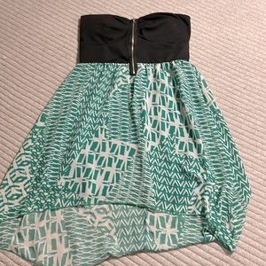 Green Patterned Strapless Dress